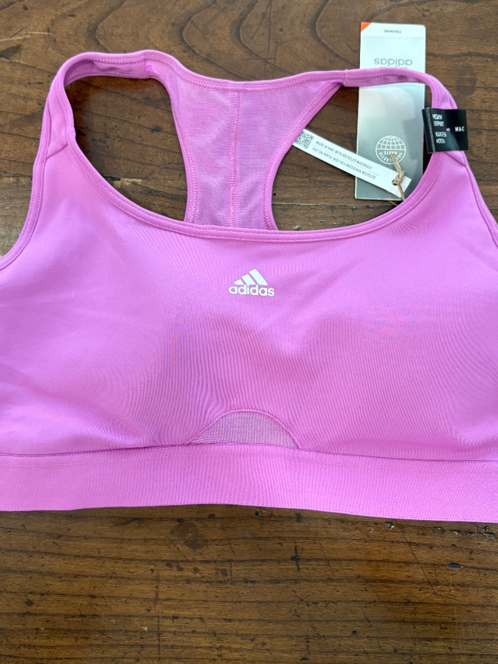 Adidas Powerreact Medium Support Sports Bra Pink Racerback Mesh Activewear Size